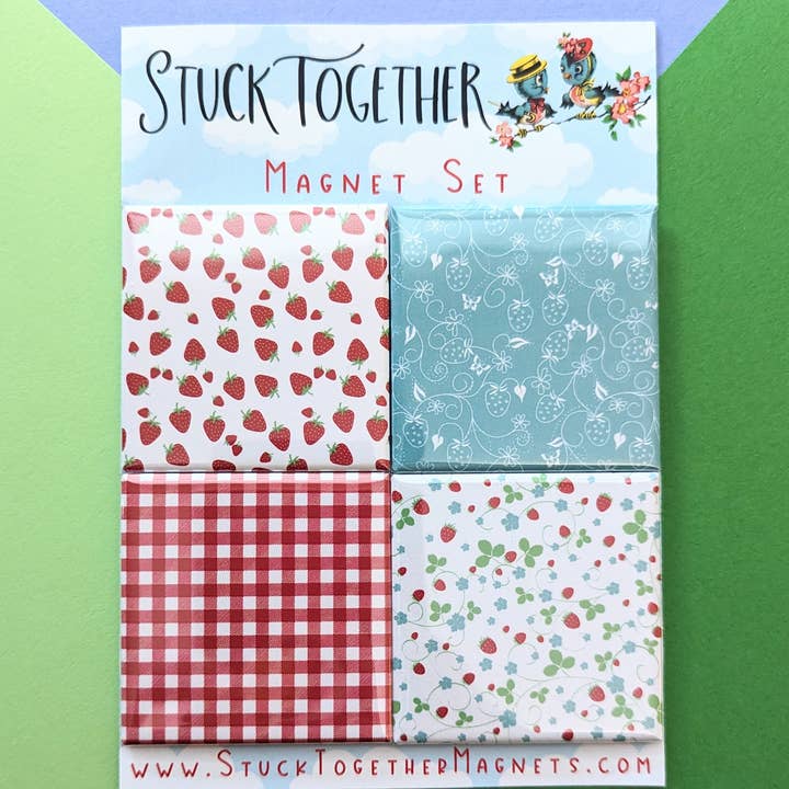 Magnet Set - Set of Four Magnets - Strawberries for wholesale by Stuck Together Magnets