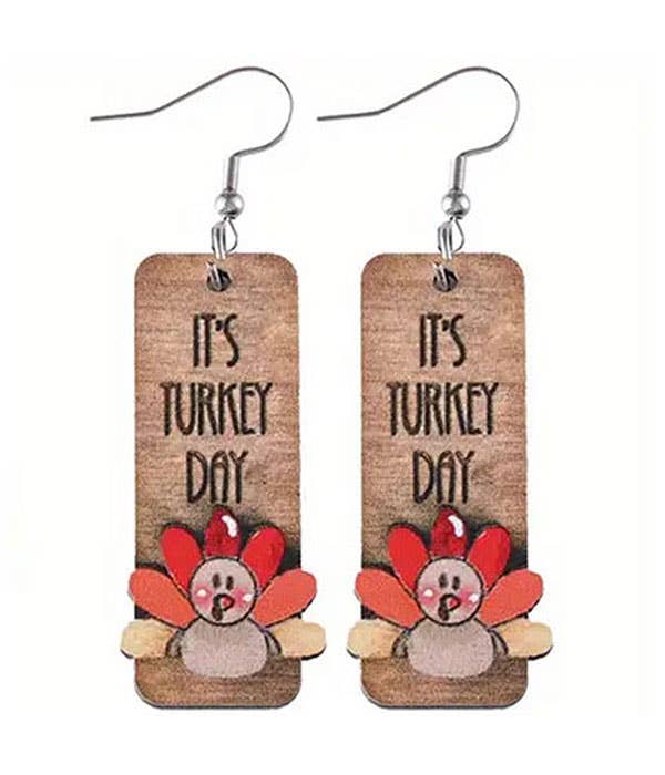 Jewelry Max - Vente Boucles d'oreilles pendantes - ( Q561 )  BOUCLES D'OREILLES EN BOIS THÈME D'ACTION DE GRÂCE DINDON0