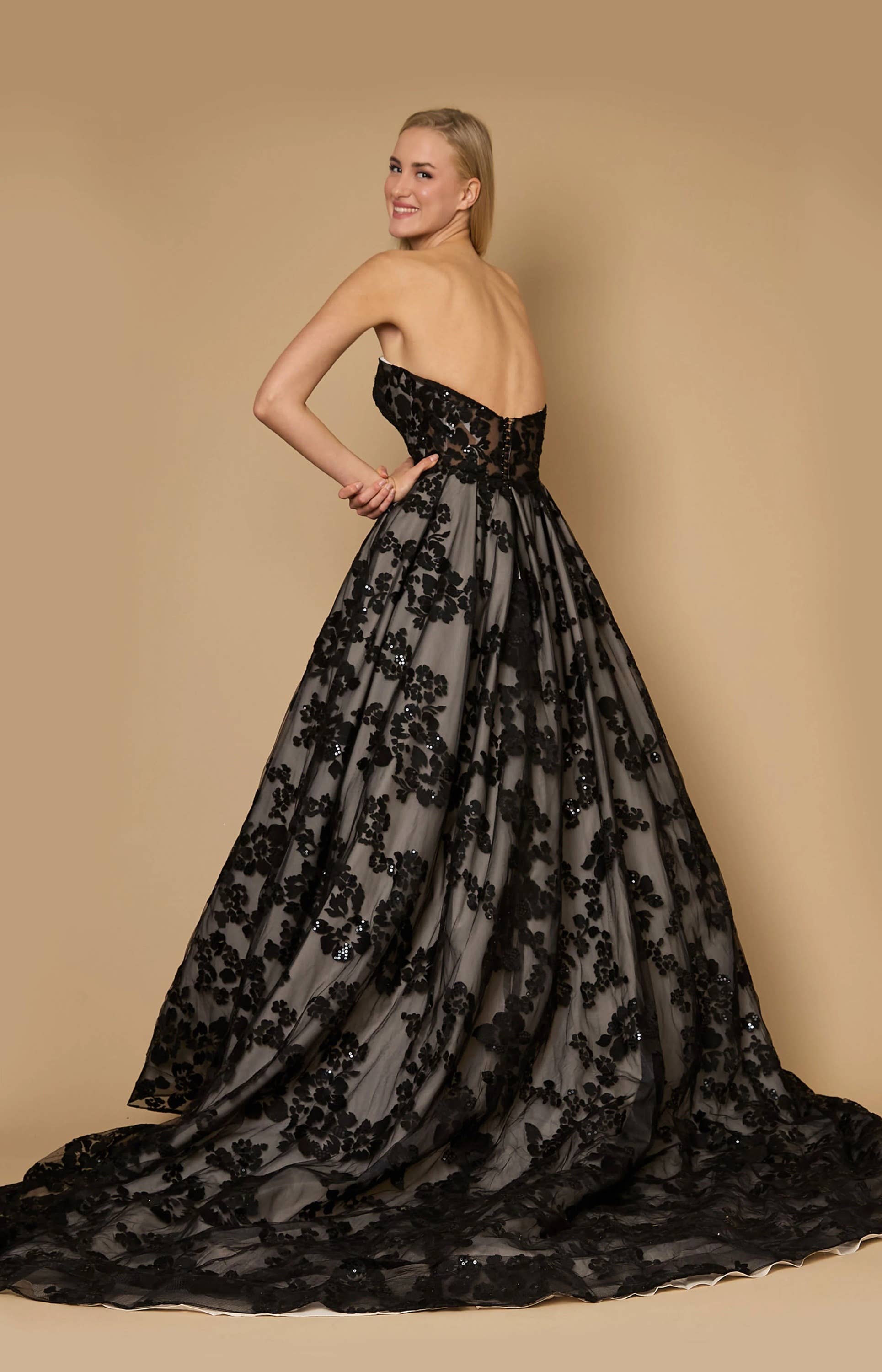 Long Black Tie Formal Couture Ball Gown for wholesale on Faire2