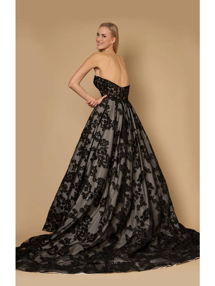 Long Black Tie Formal Couture Ball Gown for wholesale on Faire2
