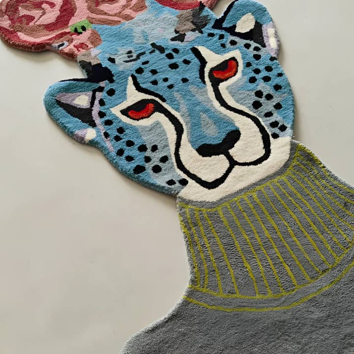 Maia Homes - Wholesale Area Rug - Flowers over Leopard Head Hand Tufted Accent Rug5