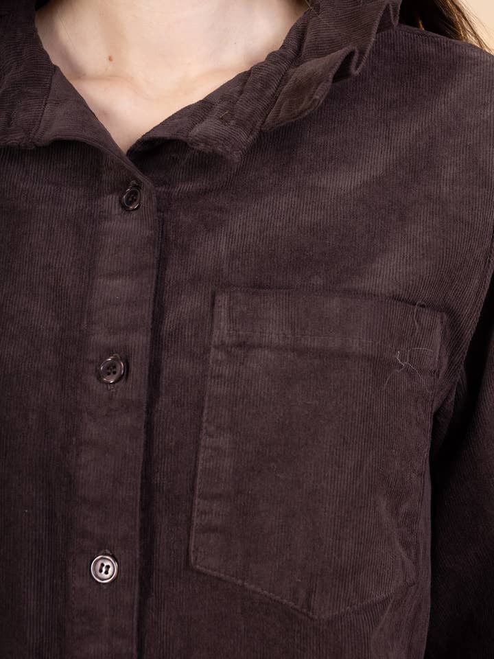 Pépouz' Paris - Wholesale Button Down Shirt - Women's - Corduroy shirt with ruffled collar PC255215