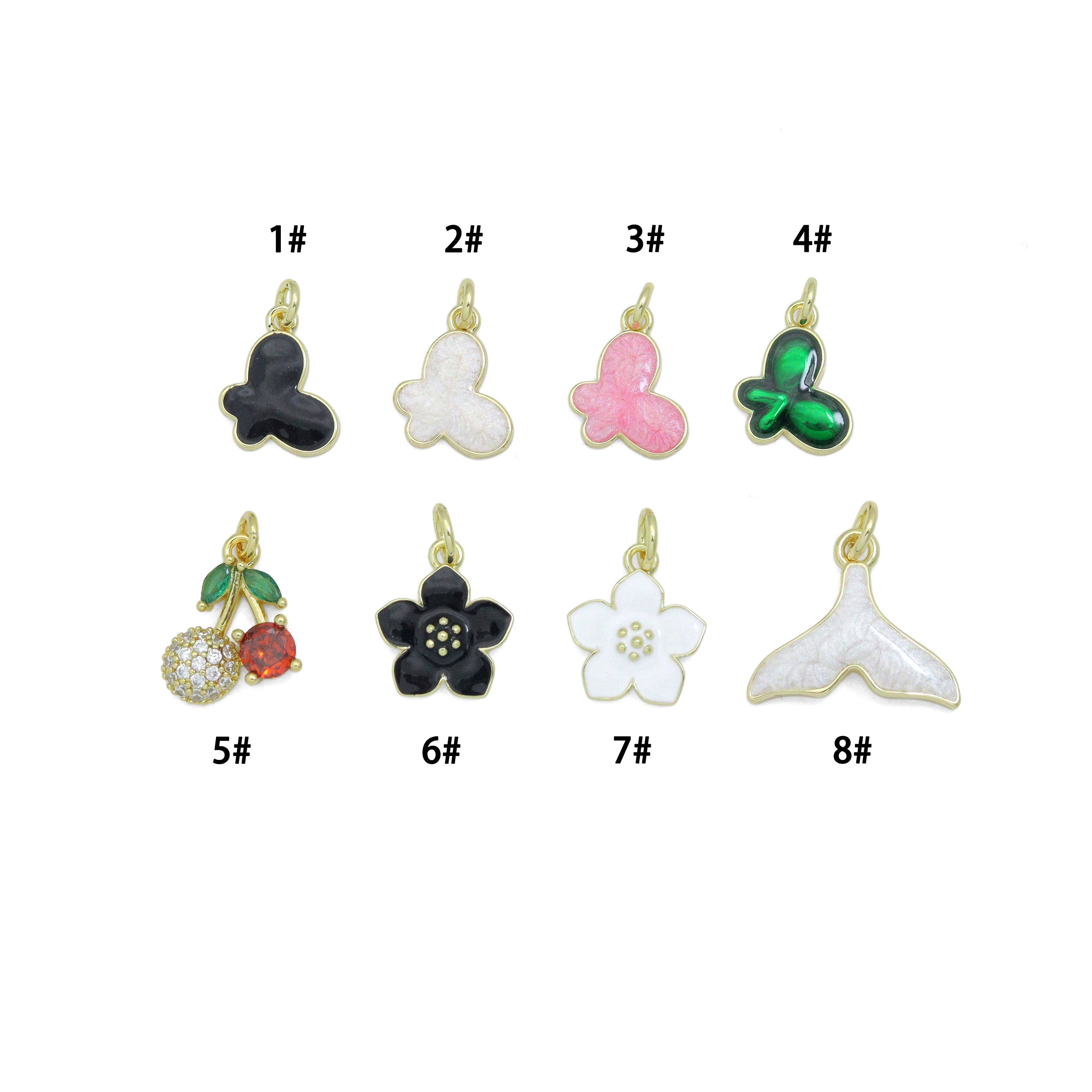 BestBeads&Beyond - Wholesale Individual Charm/Pendant - Colorful Enamel Butterfly Flower Cherry  Whale tail Shape charm, Sku#Y10580