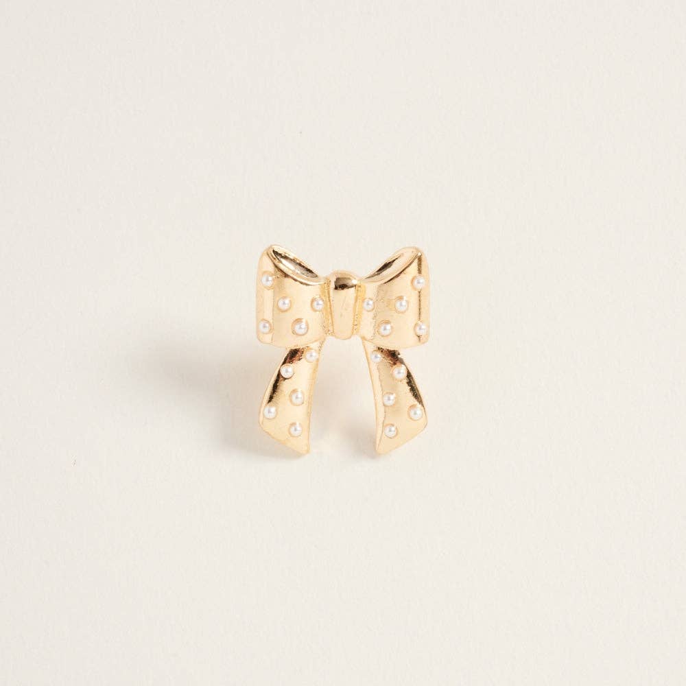 Designature New York - Wholesale Stud/Post Earrings - Christmas Solid Bow with Pearl Post Earrings3