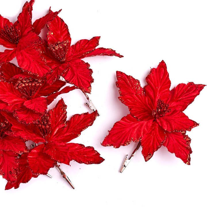 Factory Direct Craft - Wholesale Artificial Flowers - 6" Artificial Red Poinsettia Flower with Clip