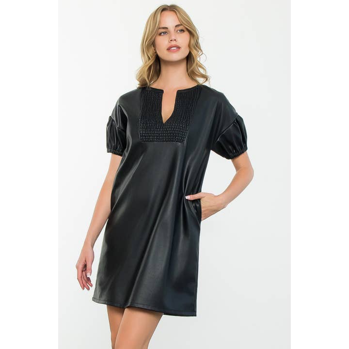 BLACK Short Sleeve Leather Dress for wholesale on Faire1