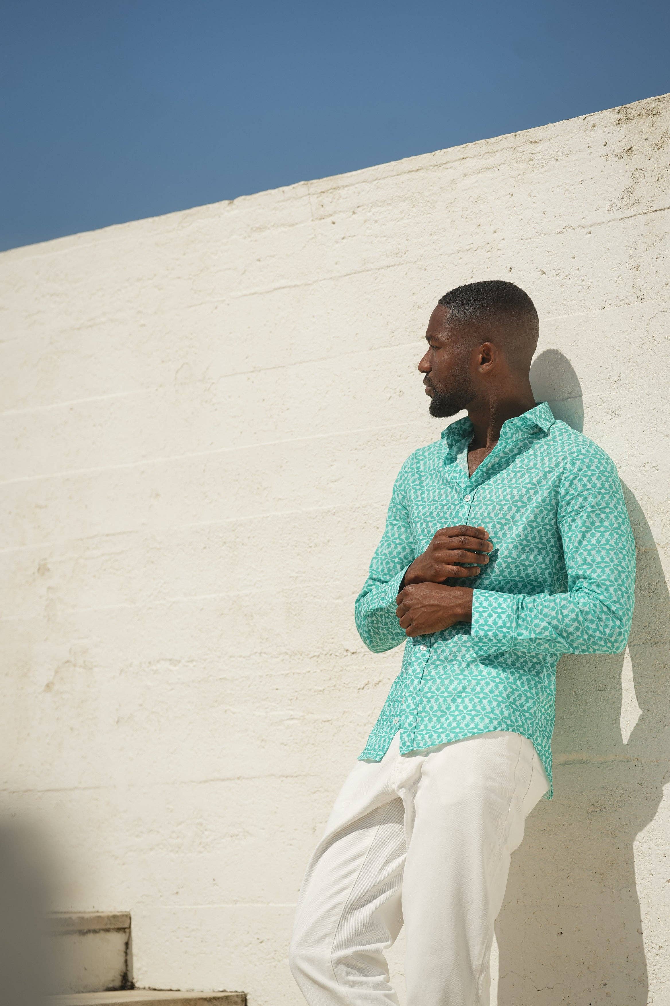 DONATO - Wholesale Button Down Shirt - Men's - LINEN SHIRT ABACO4