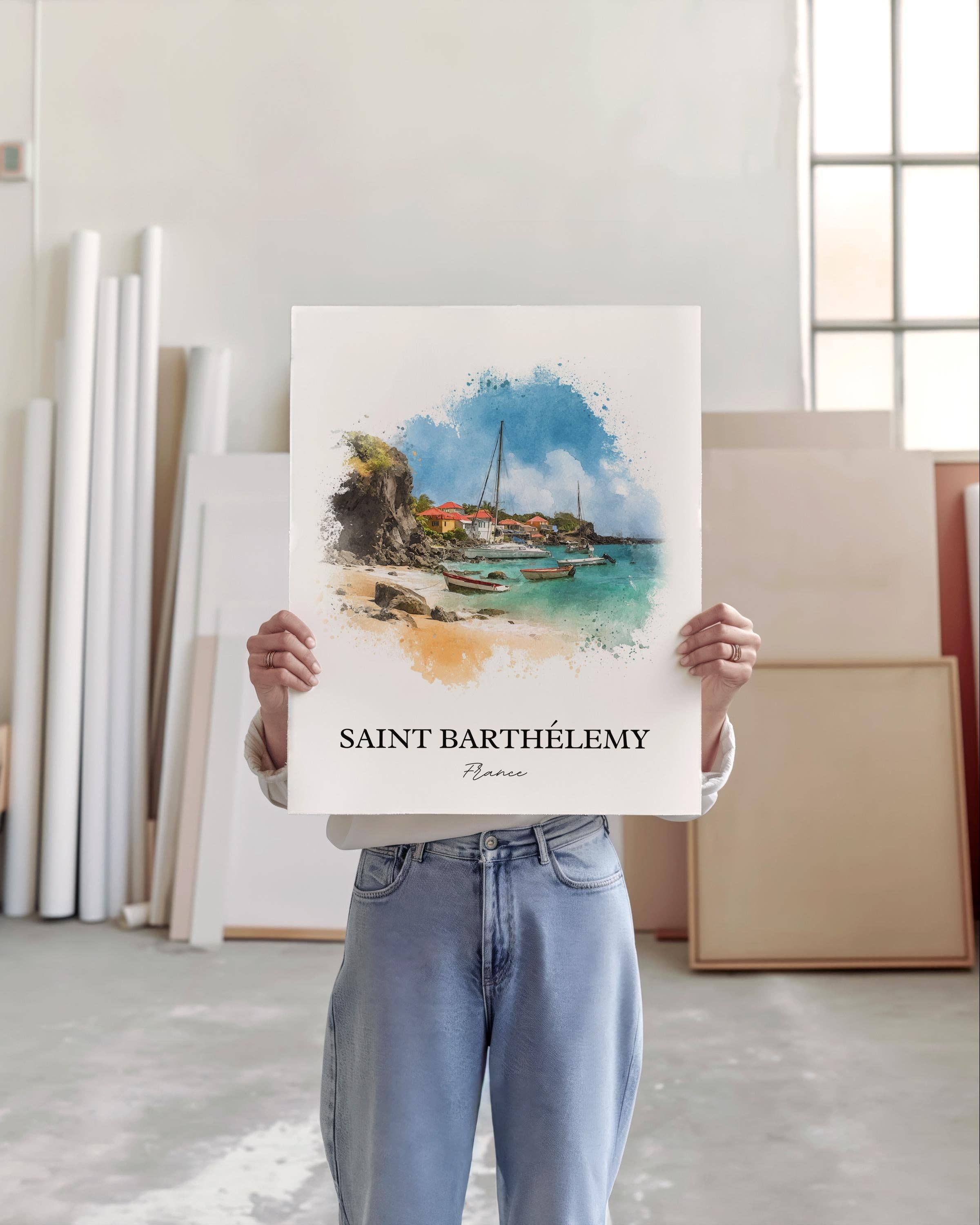 Premium Travel Art – wholesale Art print – Saint Barthélemy Wall Art, St Barts Print, Caribbean Watercolor Art, St. Barts Gift, St Barts Travel Print, Travel Poster, Housewarming Gift5