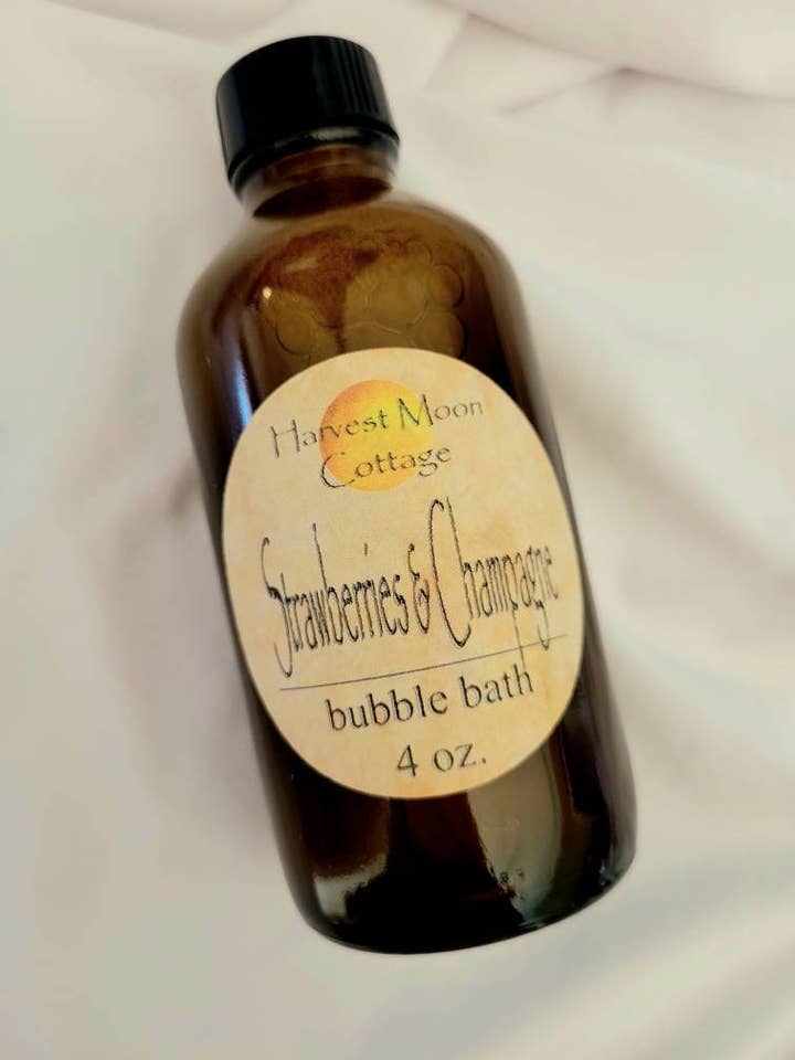 Strawberries & Champagne Bubble Bath for wholesale by Harvest Moon Cottage Bath and Body