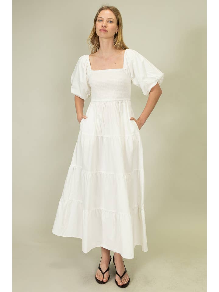 NEVE Vestido Maxi com Corpo Franzido e Mangas Bufantes ED5357 para venda a revendedores na Faire0