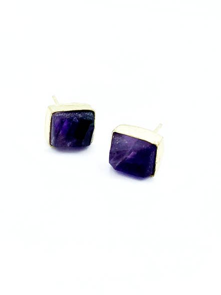 Uncut Amethyst Rectangle Studs for wholesale by Fair Anita