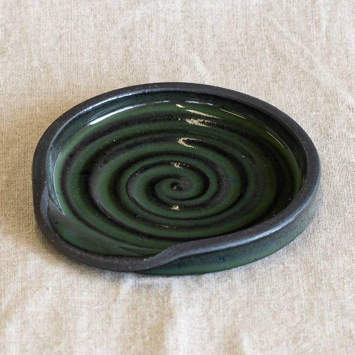Ceramic Spoon Rest in Dark Green for wholesale by ZZIEE Ceramics