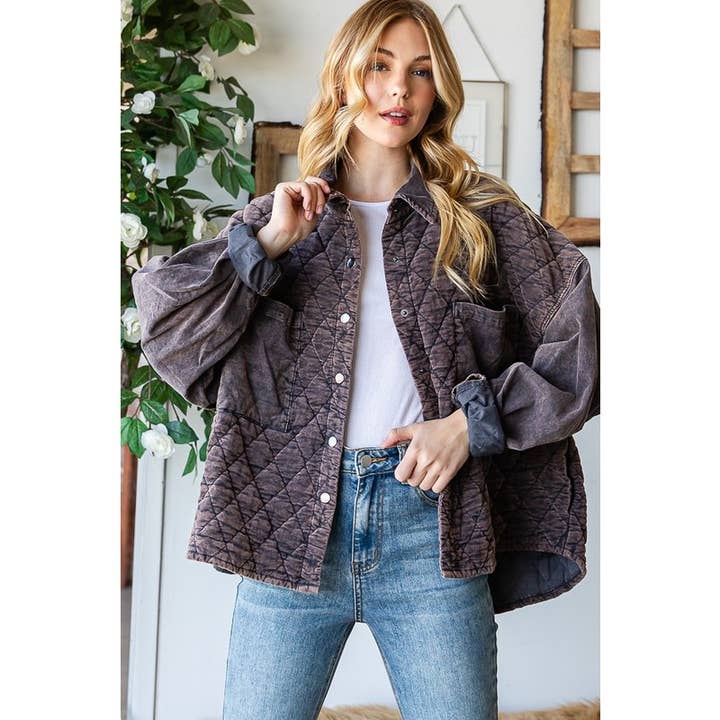 QUILTED BUTTON FRONT POCKETS CORDUROY JACKET for wholesale by Oli&Hali