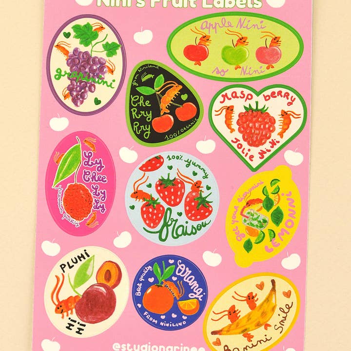 Planche de stickers A6 - Fruit Labels pour la vente par Studio Narine