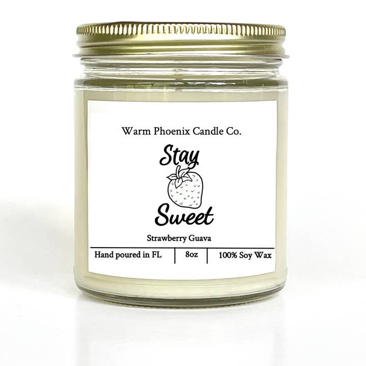 Strawberry Guava Handmade Candle, Custom Company Name Label for wholesale by Warm Phoenix Candle Co.