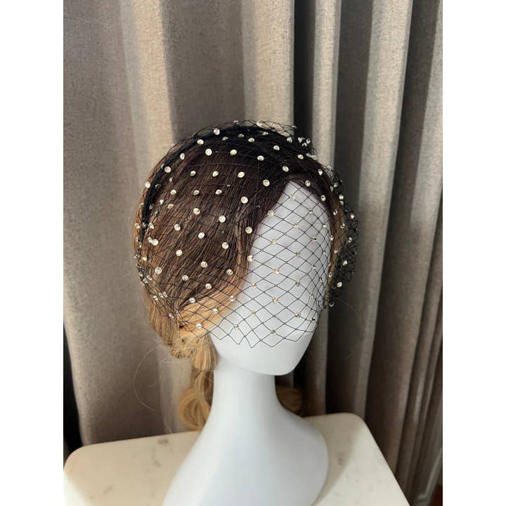 FanakoStudioNYC - Wholesale Veil - Women's - New, Wedding Veil Headband, White Birdcage Veil With Diamonds, Black Veil.