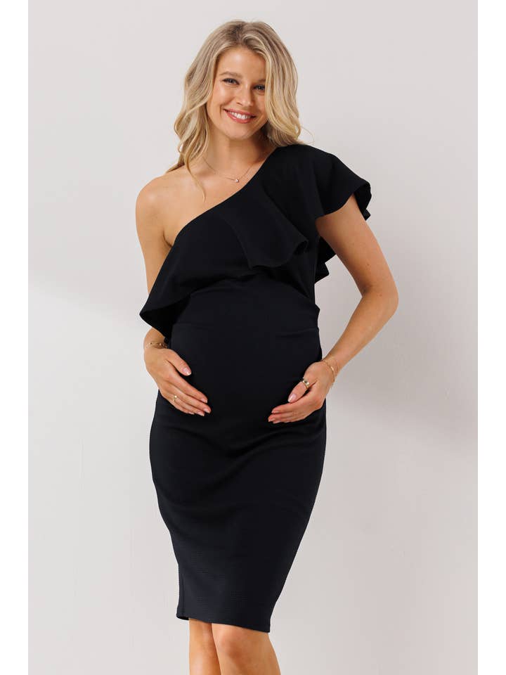 Hello Miz - Wholesale Dress - Maternity - Ruffled One Shoulder Maternity Bodycon Dress