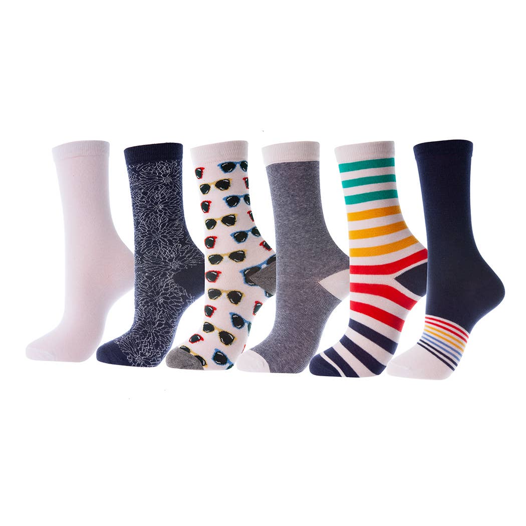 Summer Escapade Crew Socks 6 Pack for wholesale on Faire2