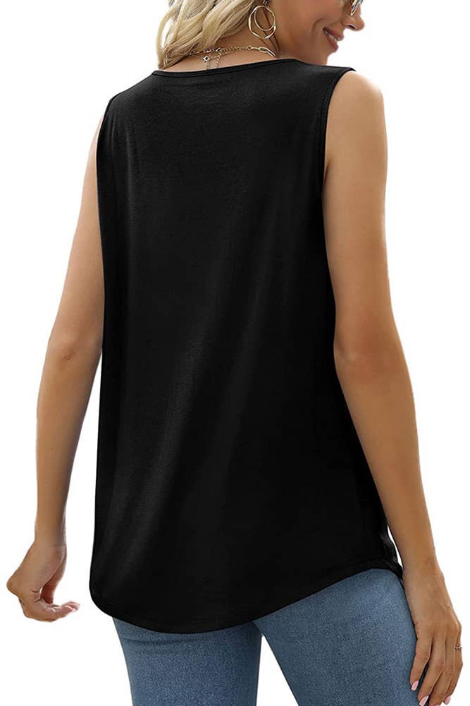 UNISHE - Wholesale Tunic - Women's - Plain Square Neck Tucked Stitching Tank Top ZZKF7848