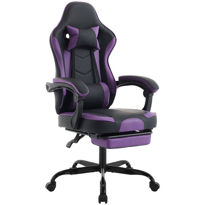 Ergonomic Gaming Chair w/Footrest (Purple/Green-Black) for wholesale by 39F Inc.