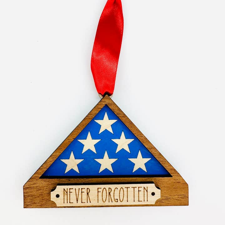 Falcon Ridge Designs LLC - Wholesale Ornament - Flag Shadow Box Ornament, Military Christmas Ornament