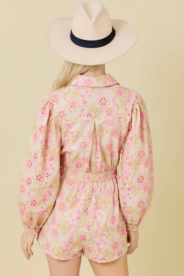 NATURAL Eyelet Embroidered Fabric Romper for wholesale on Faire1