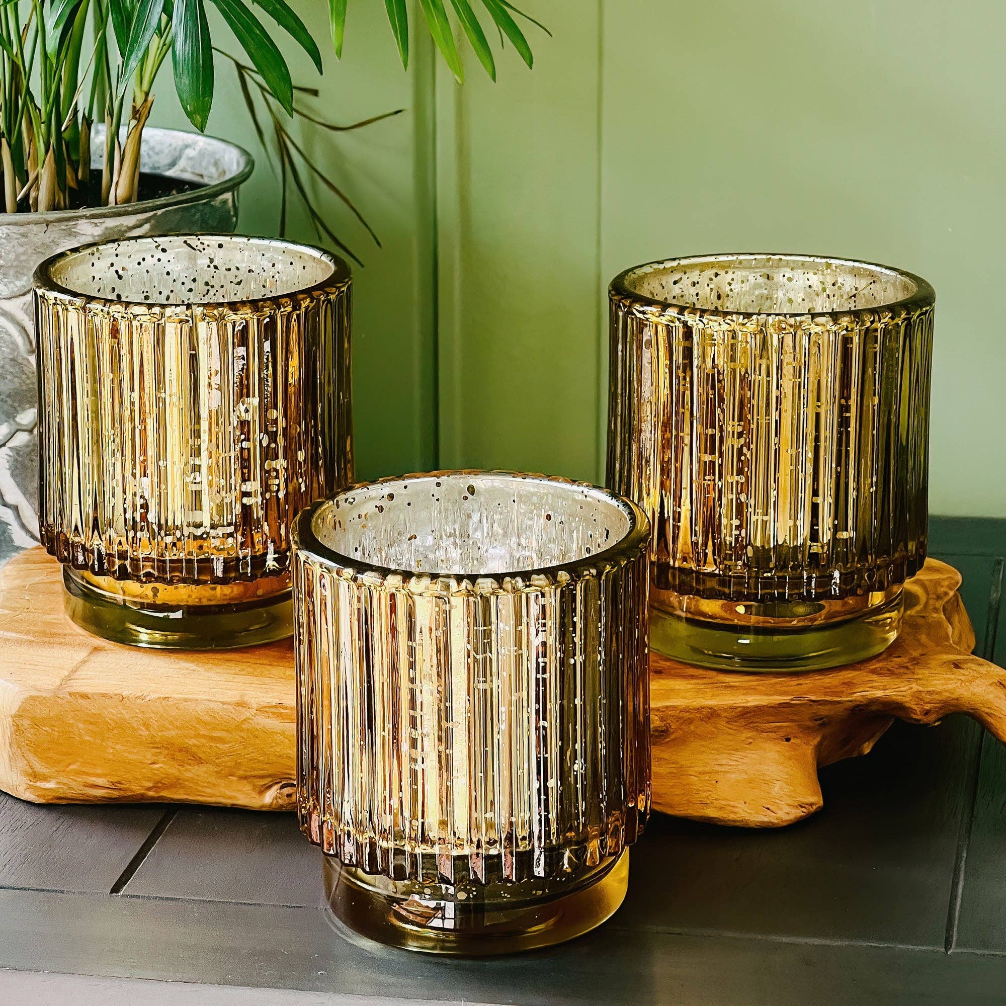Kate Aspen - Wholesale Candle Holder - Ribbed Gold Glass Votive Candle Holder (Set of 6)3