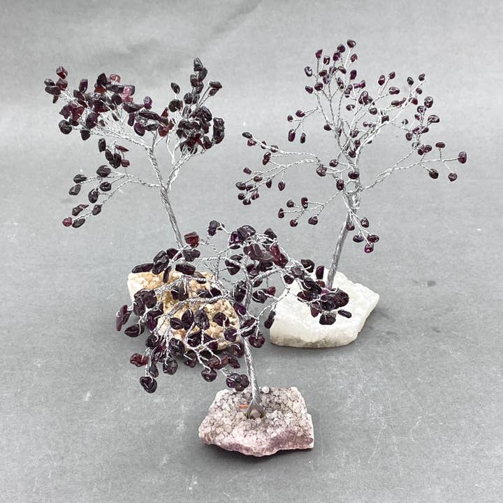 Garnet 100 Chip Silver Wire Druzy Base Gemstone Tree for wholesale by Crystal River Gems LLC