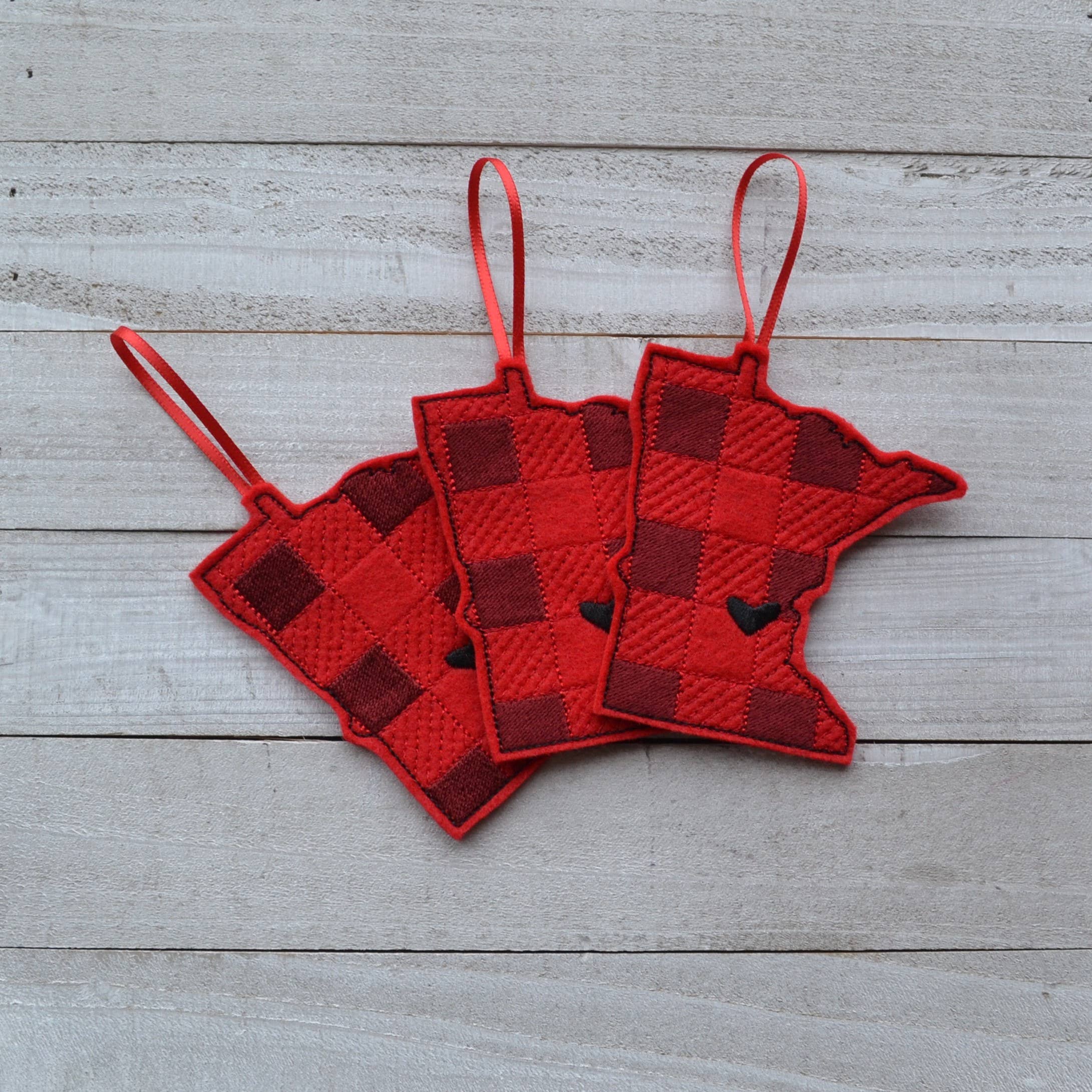 SewMuchMoreStore - Wholesale Ornament - State Red Buffalo Plaid Embroidered Felt Ornament - Holiday2