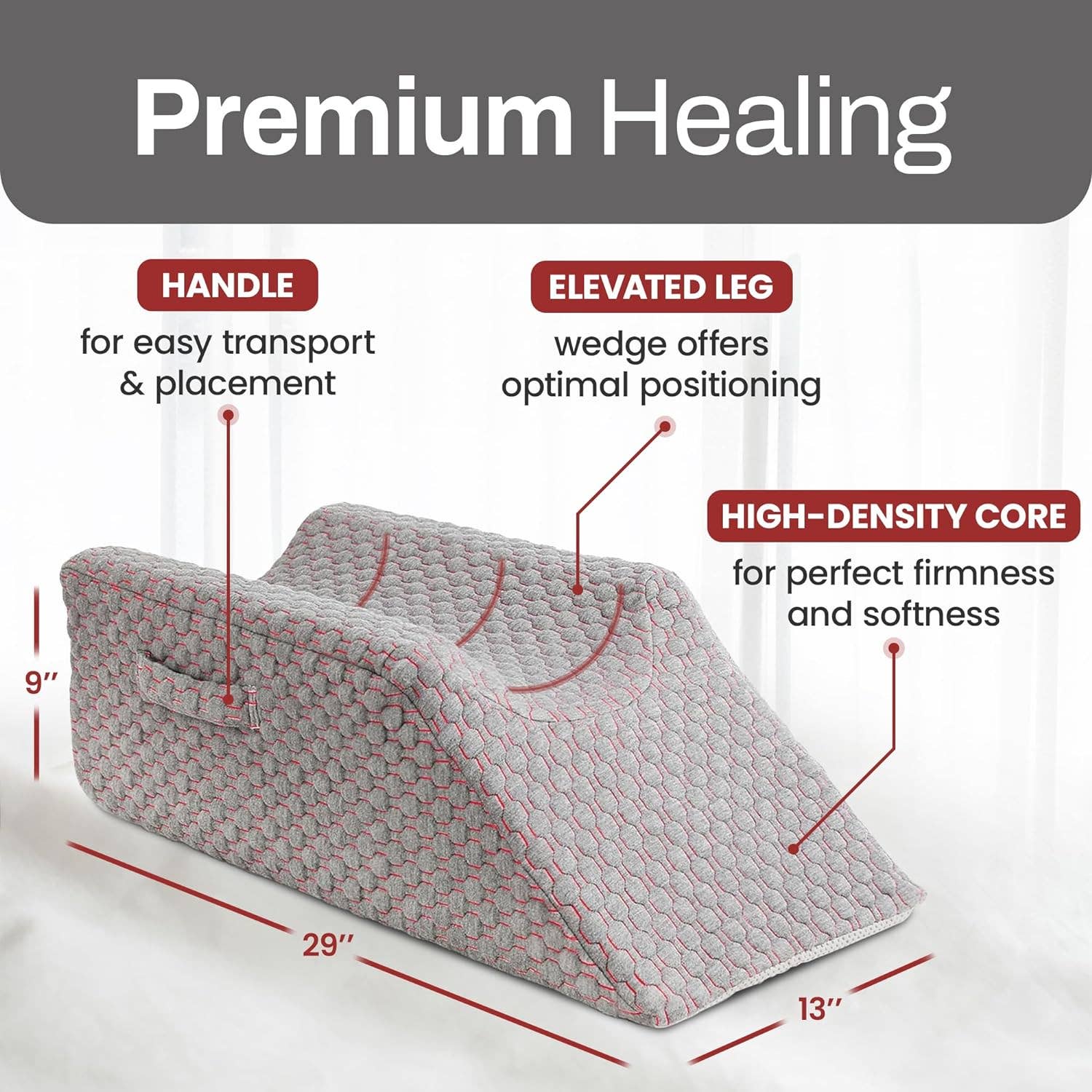 AllSett Health - Wholesale Bedding Pillow - Single Leg Elevation Pillow Post Surgery Leg Pillow | Memory Foam Ankle Knee and Leg Wedge Pillow for Injury After Surgery – Foot, Leg Pain, Hip, Knee Pain, Improve Blood Circulation 29” x 13” x 9.5"4