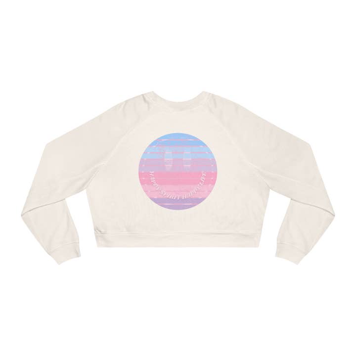 Estetisk beskuren tröja, Leende ansikte gröda topp, Lycklig ande lyckligt liv solnedgång leende beskuren topp, Kvinnors beskuren fleece pullover för wholesale av Happy Life Stuff