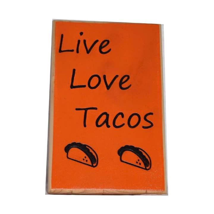 Live Love Tacos Carved Wood Sign for wholesale by Canary Hill Works