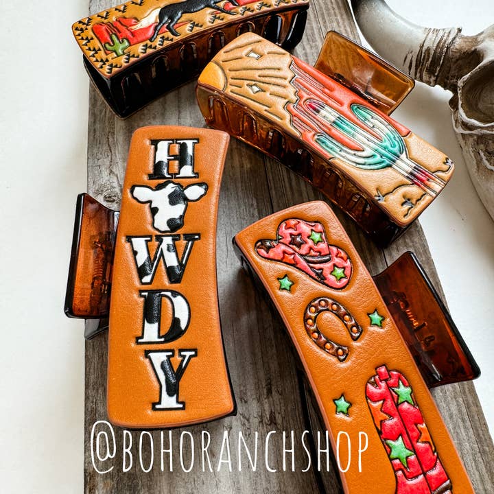 Boho Ranch Shop - Wholesale Hair Clip - Women's - Large Western Faux Embossed Leather Hair Clip Claw9