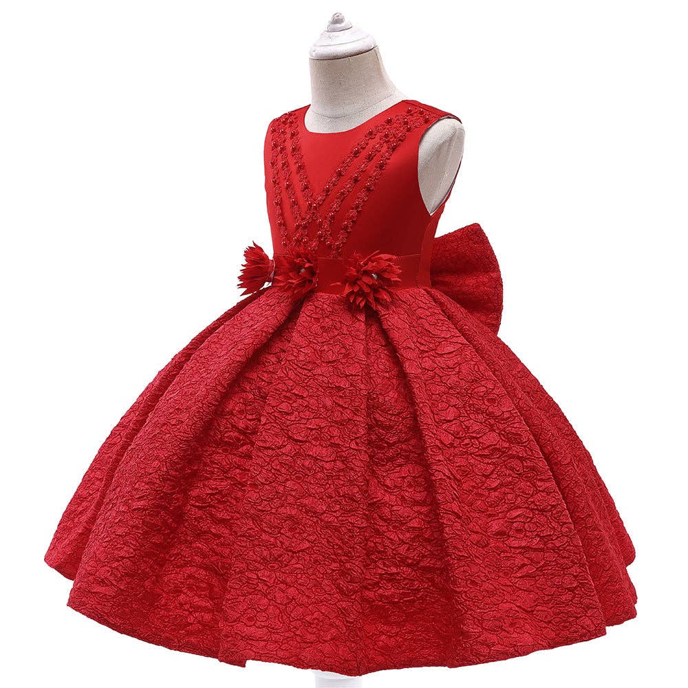 MyKids-USA® - Wholesale Dress - Kids - Baby Girl Flower Patched Design Solid Color Sleeveless Princess Formal Dress1