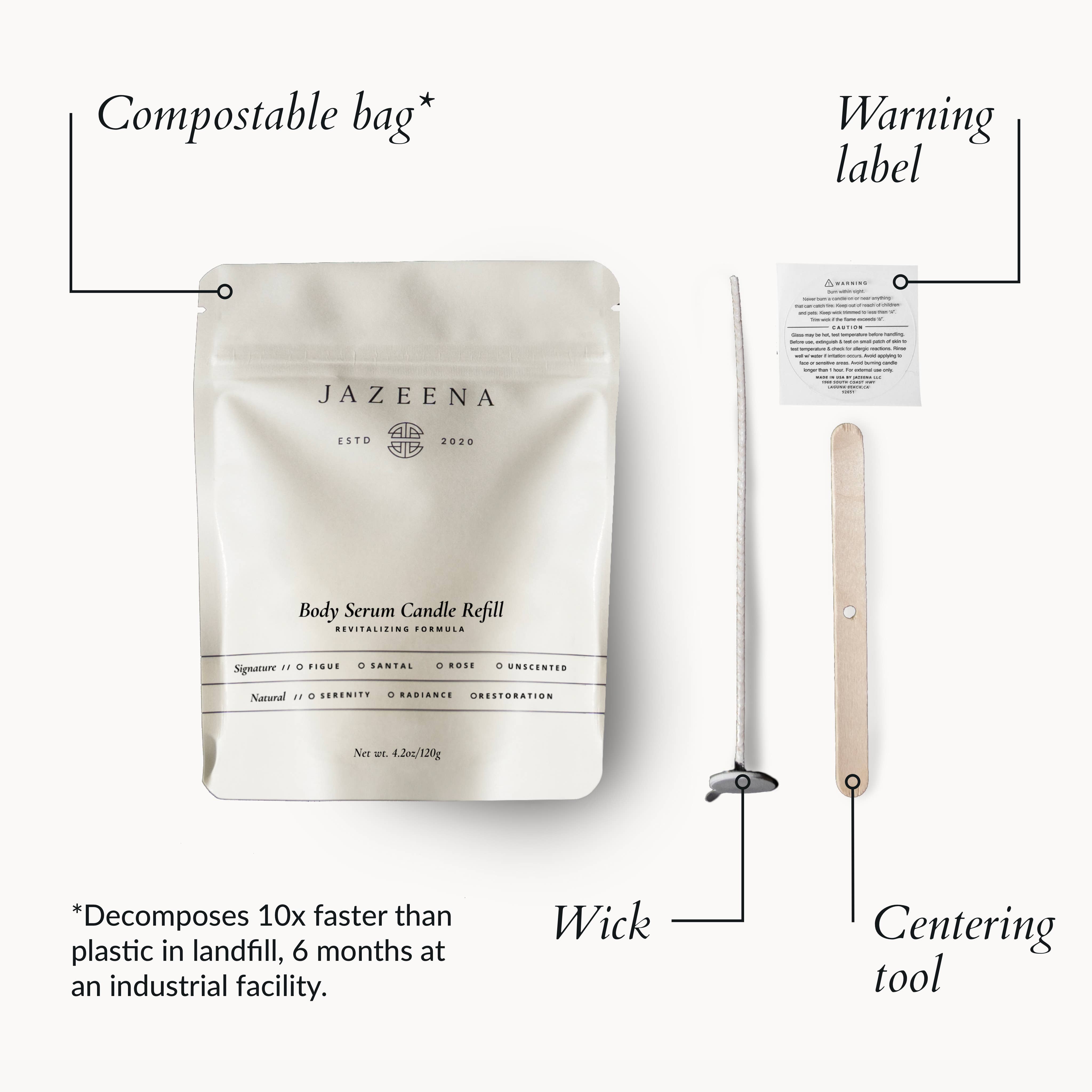 Jazeena - Wholesale Bath/Body Oil - Body Serum Candle Refill | Compostable, Microwave Safe 4oz2