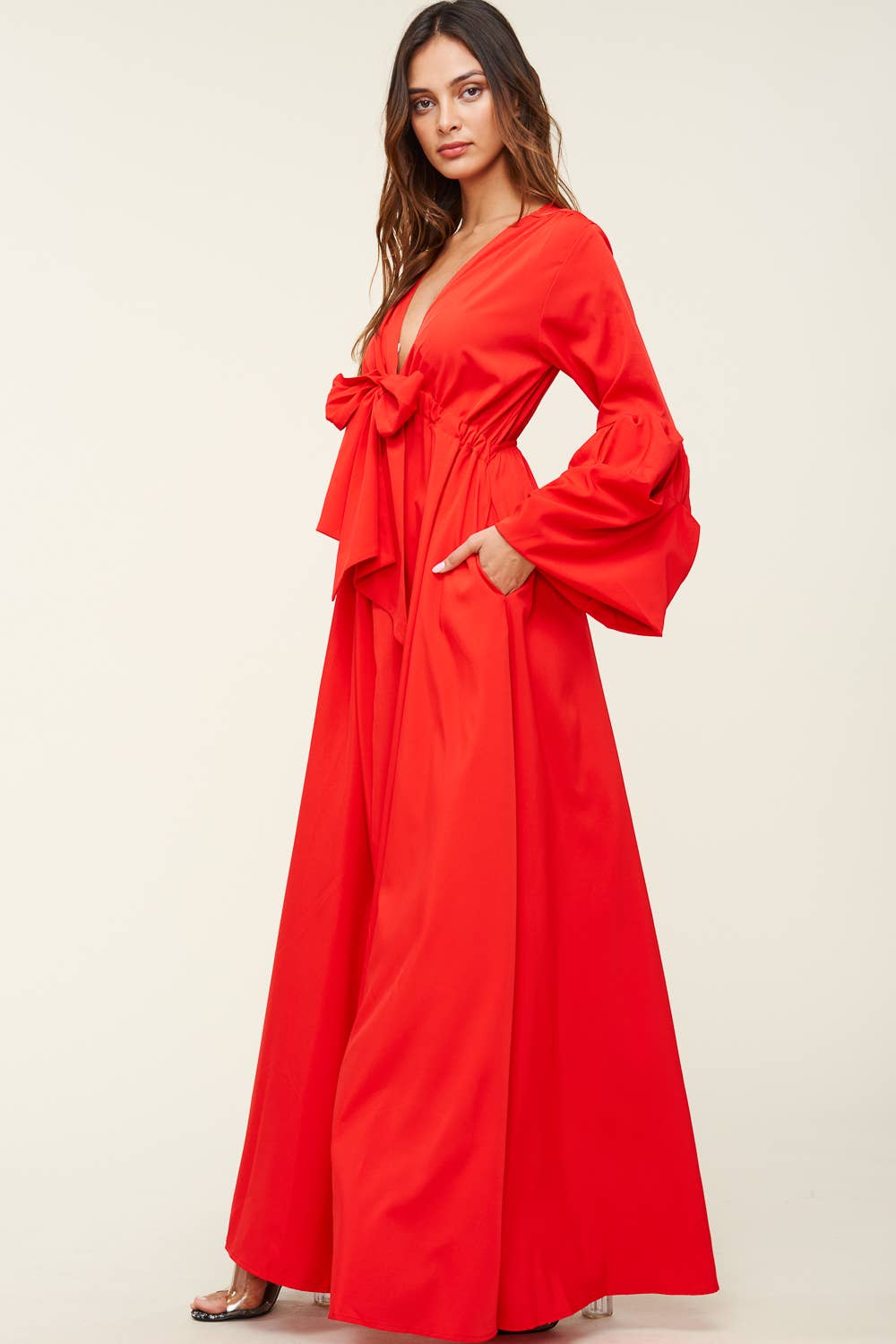 QMP Moda - Wholesale Dress - Women's - V NECK MAXI DRESS WITH ELASTIC WAIST22