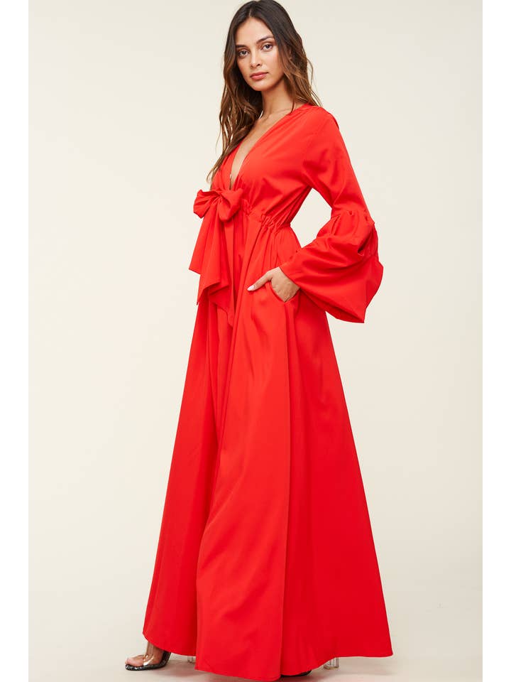 QMP Moda - Wholesale Dress - Women's - V NECK MAXI DRESS WITH ELASTIC WAIST22