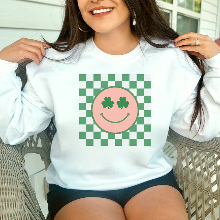 Smiley face St Patrick’s day sweatshirt for wholesale by The Intentional Shop