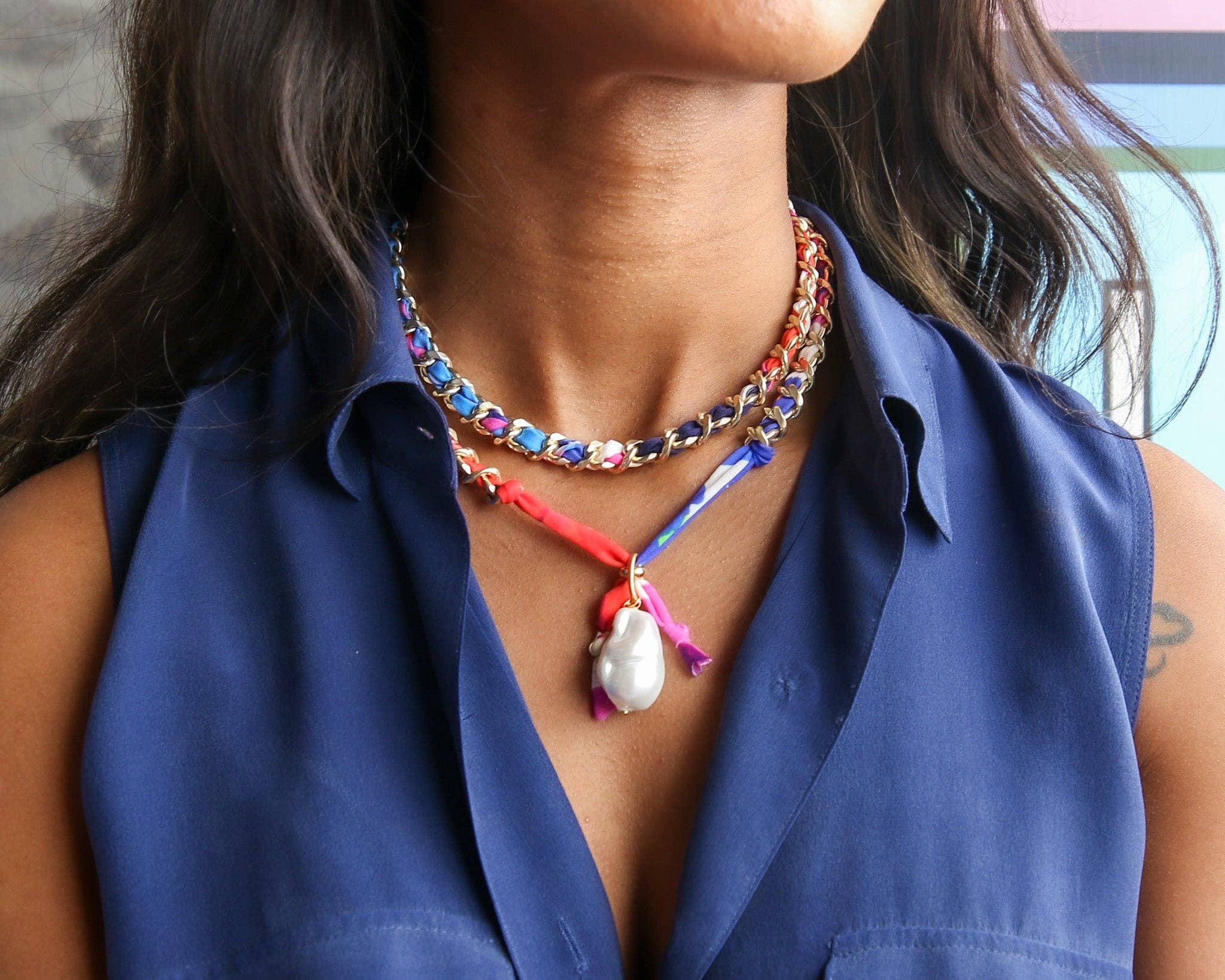 Catherine Page Jewelry - Wholesale Link & Chain Necklace - Ginger Wrapped Chain Necklace in Blues2