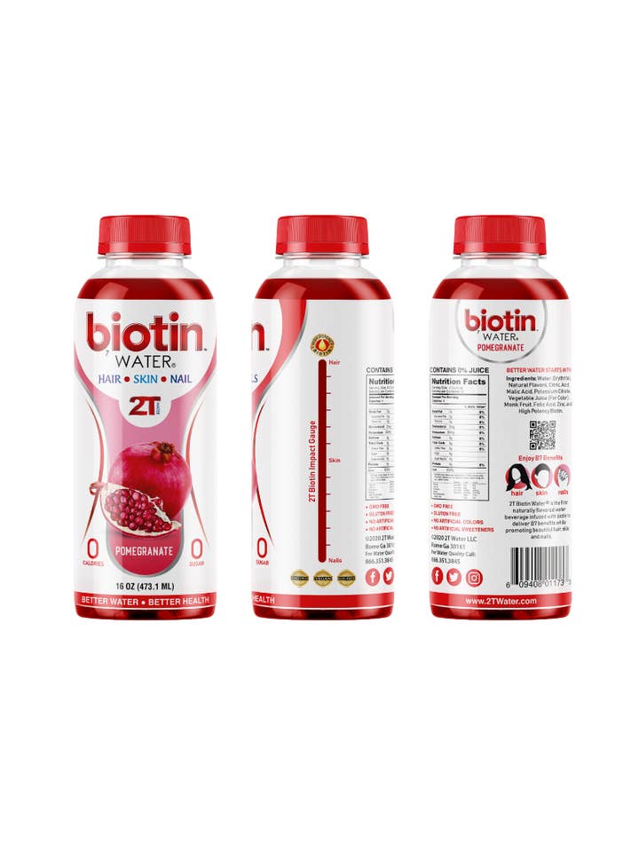 Biotin Water® Pomegranate 16oz for wholesale by 2T Water LLC