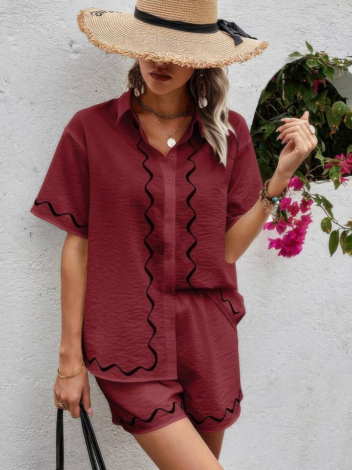 Conjuntos de dos piezas con camisa de manga corta abotonada para venta al por mayor de CC Wholesale Clothing