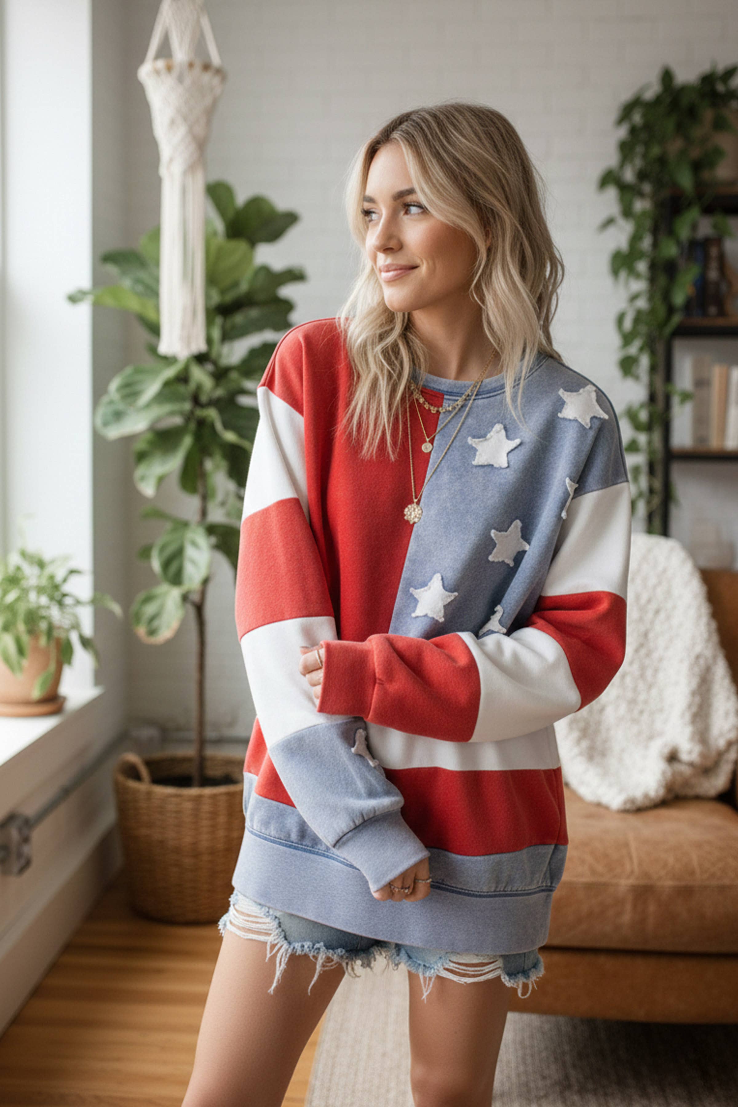 RØD/BLÅ/HVID MINERALVASKET AMERIKANSK FLAG SWEATSHIRT for engroshandel på Faire4