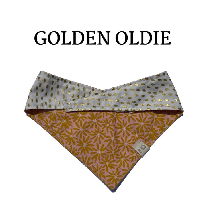 Bandana reversibile con cravatta e cravatta retrò floreale e dorata a pois per la vendita all'ingrosso da parte di Bearded Ladies & Co