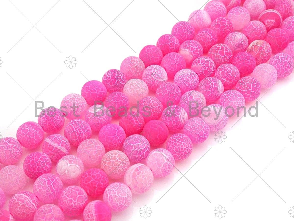 BestBeads&Beyond - Wholesale Beads - High Quality Natural Matte Frosted Pink Fire Crackle Agate beads, 6mm 8mm 10mm 12mm Round fire agate, 15.5" Full strand, sku#UA1541