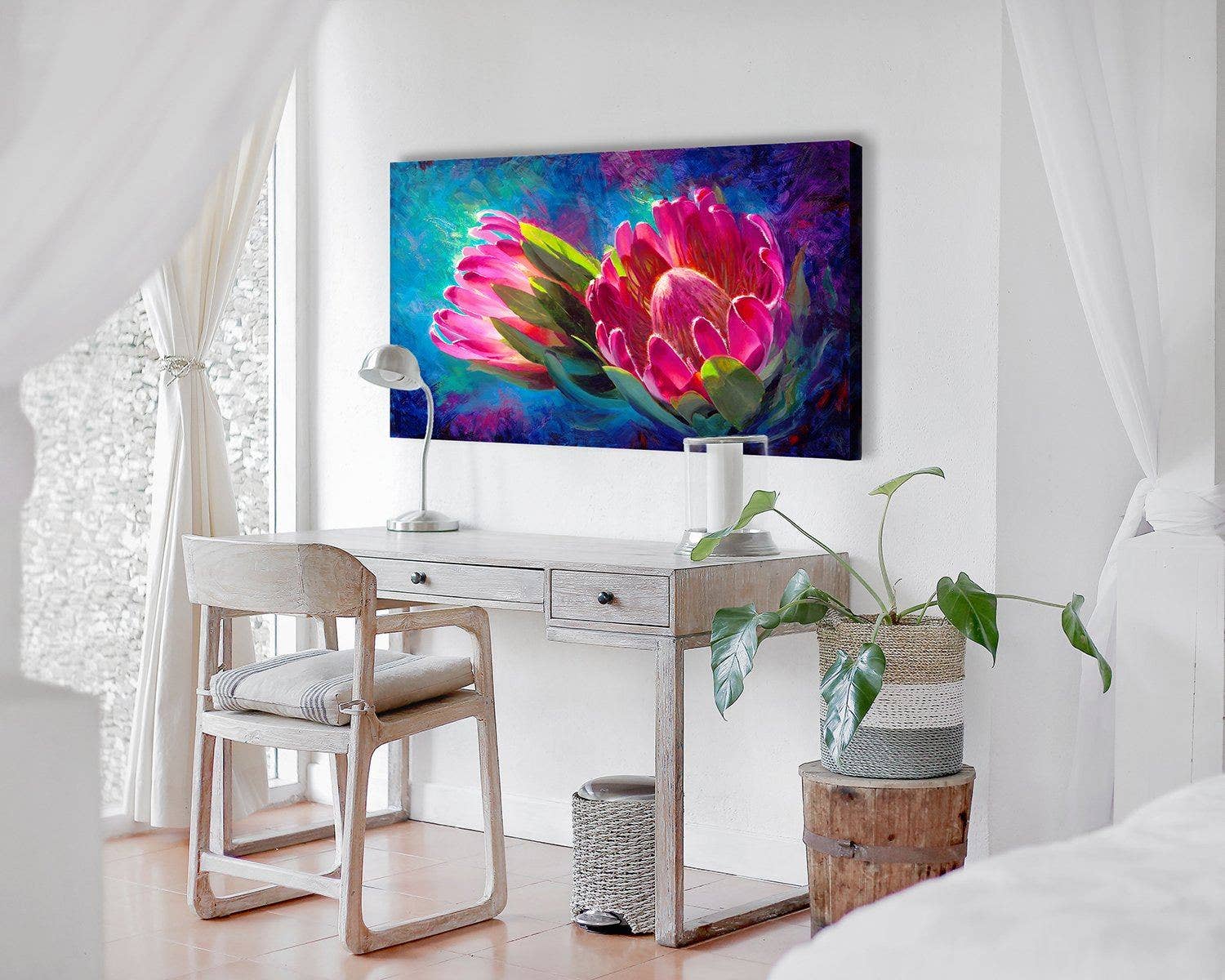 Whitworth Gallery - Wholesale Art Print - Sunlit Protea - Signed Artist Canvas of Tropical Protea Flower Painting3