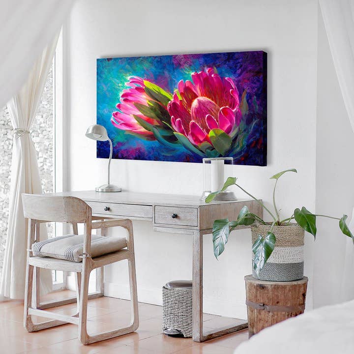 Whitworth Gallery - Wholesale Art Print - Sunlit Protea - Signed Artist Canvas of Tropical Protea Flower Painting3