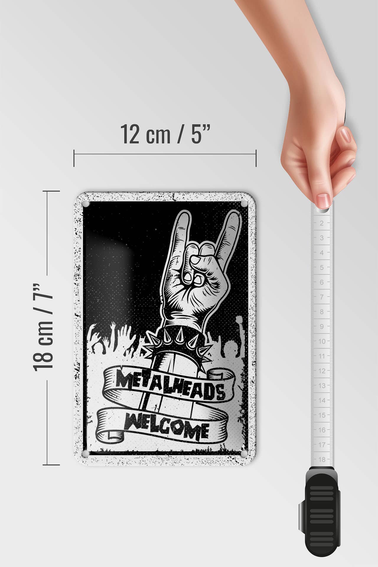 Femer – Engroshandel Skilt – Metalskilt ordsprog 12x18cm Metalheads velkommen pigarmbånd3