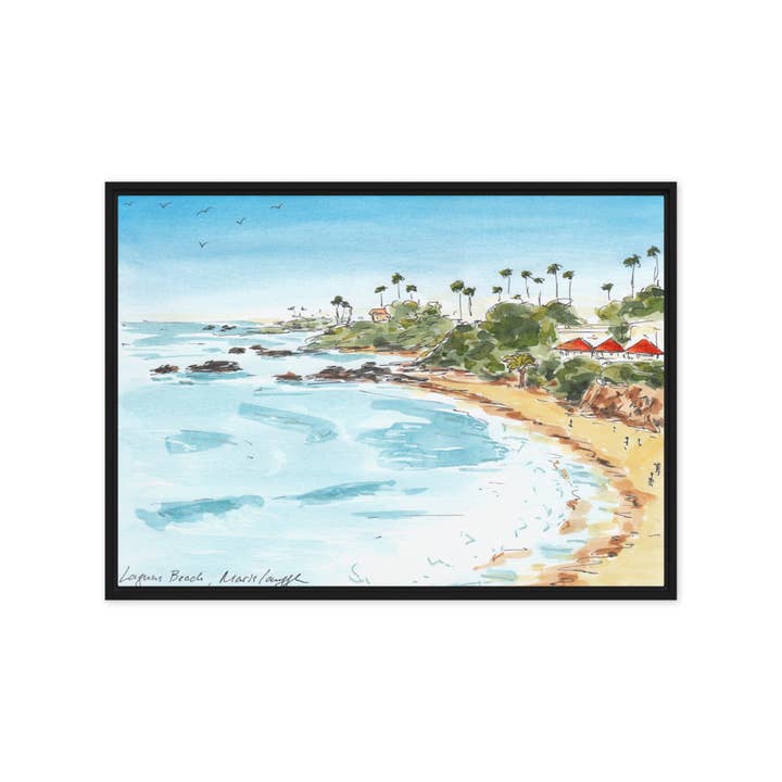 California Coastal Framed Canvas – Main Beach Laguna Beach for wholesale by Maria Langgle