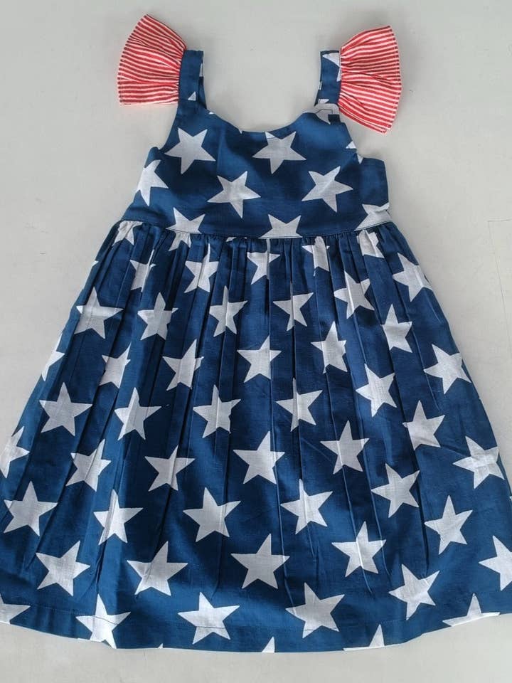 Yo Baby - Wholesale Dress - Kids - Navy Star Print Sleeve Ruffled Gathered Dress9