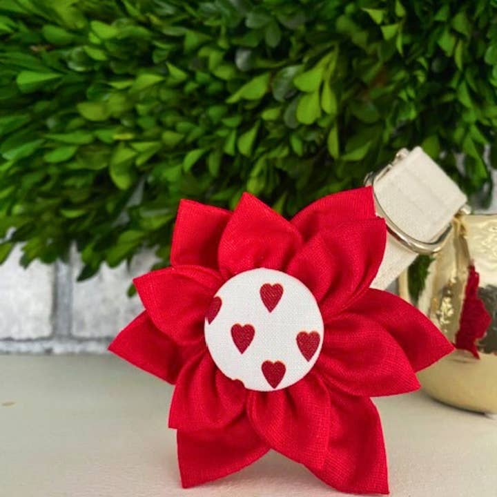 Preppy Owl Collar Co - Wholesale Pet Collar - Dog - Fabric Flower for Dog Collar - Red Hearts
